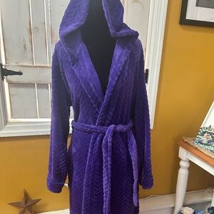 Just Love Purple Hooded Plush Wrap Robe NWT